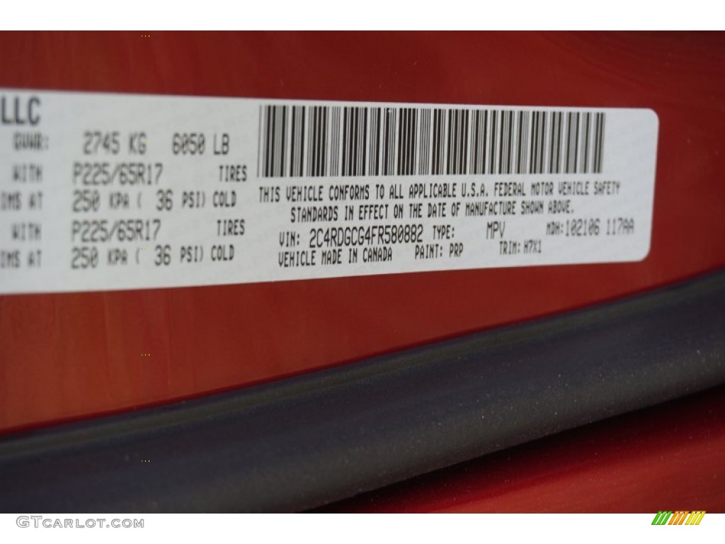 2015 Grand Caravan Color Code PRP for Deep Cherry Red Crystal Pearl Photo #98898301