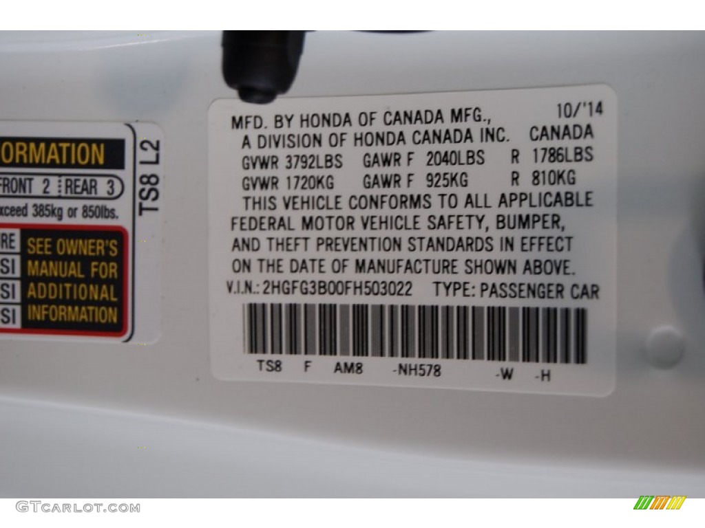2015 Civic EX-L Coupe - Taffeta White / Gray photo #30