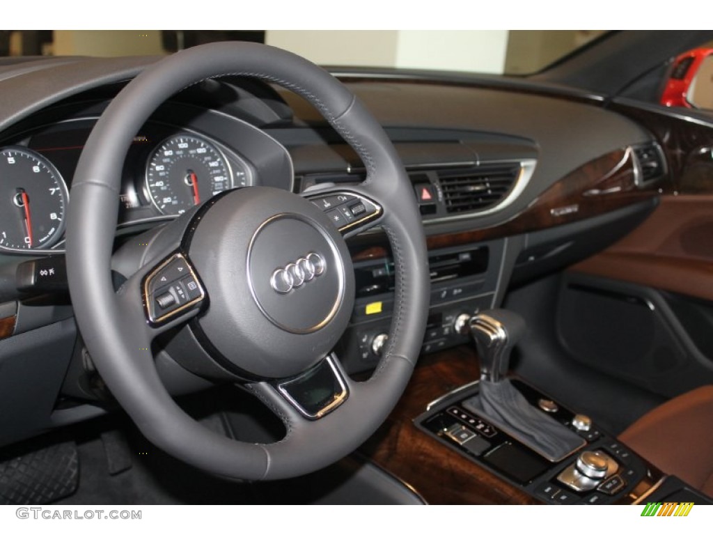 2015 Audi A7 3.0T quattro Prestige Nougat Brown Steering Wheel Photo #98910289