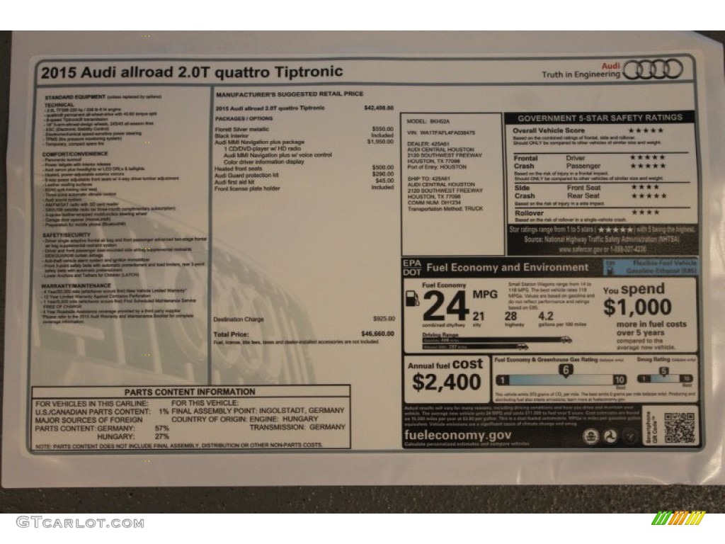 2015 Audi allroad Premium quattro Window Sticker Photo #98931739