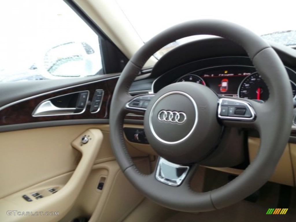 2015 Audi A6 2.0T Premium Plus Sedan Velvet Beige Steering Wheel Photo #98936260