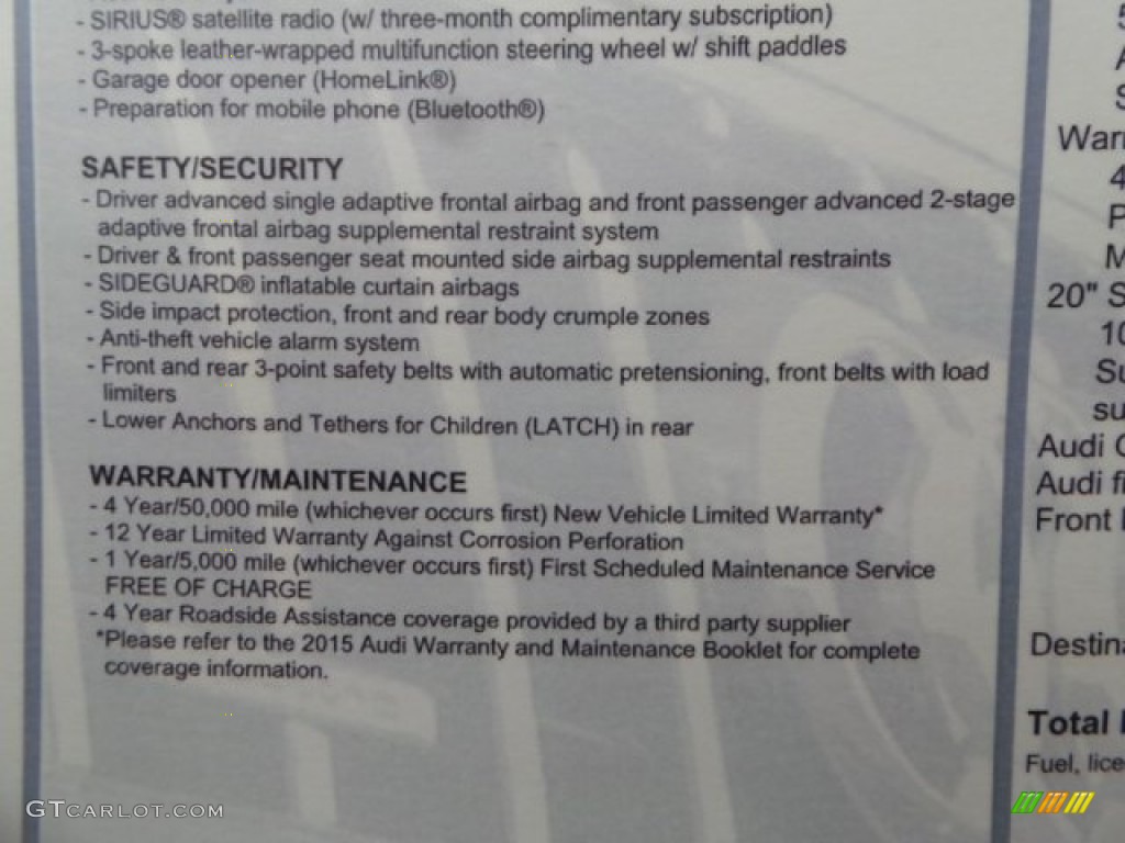 2015 Audi A6 2.0T Premium Plus Sedan Window Sticker Photo #98936398