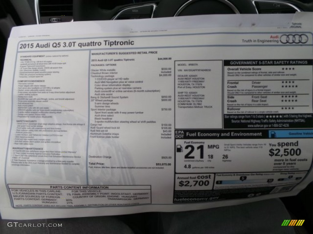 2015 Audi Q5 3.0 TFSI Premium Plus quattro Window Sticker Photo #98941147