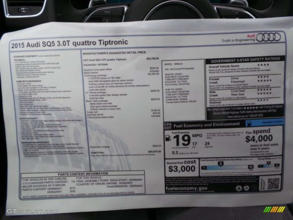 2015 Audi SQ5 Premium Plus 3.0 TFSI quattro Window Sticker Photo #98941969