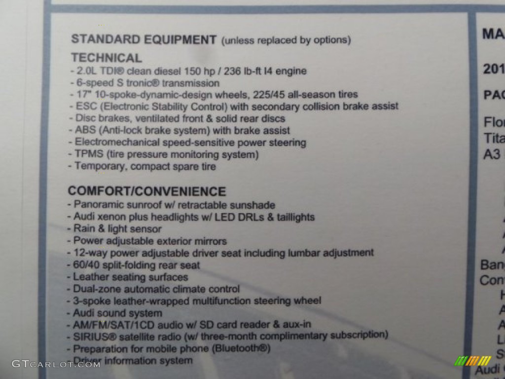 2015 Audi A3 2.0 TDI Premium Window Sticker Photo #98943616