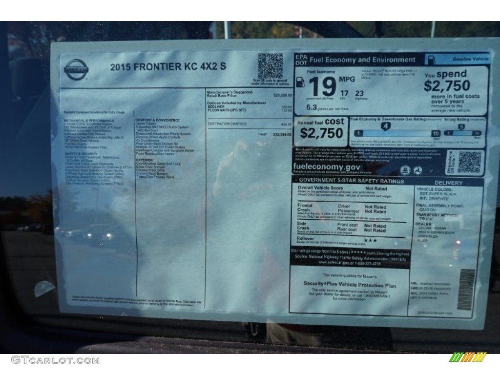 2015 Nissan Frontier S King Cab Window Sticker Photo #98978194