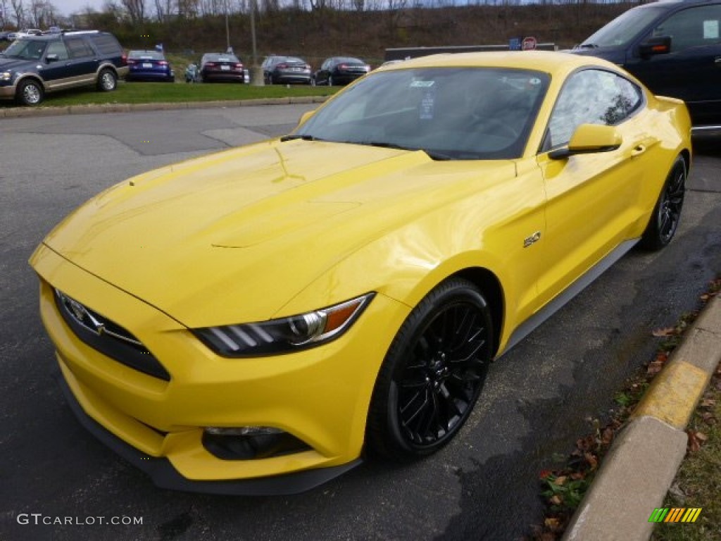 Triple Yellow Tricoat 2015 Ford Mustang GT Premium Coupe Exterior Photo #98989923