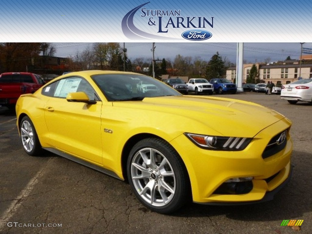 2015 Mustang GT Premium Coupe - Triple Yellow Tricoat / 50 Years Raven Black photo #1