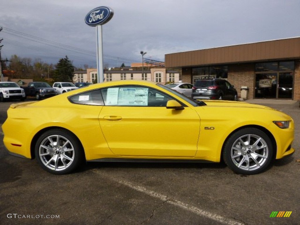 Triple Yellow Tricoat 2015 Ford Mustang GT Premium Coupe Exterior Photo #98990328