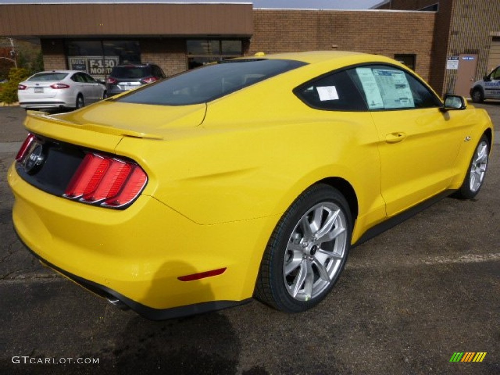 Triple Yellow Tricoat 2015 Ford Mustang GT Premium Coupe Exterior Photo #98990349
