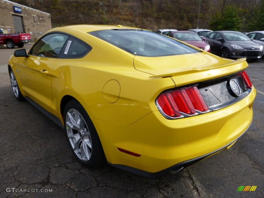 Triple Yellow Tricoat 2015 Ford Mustang GT Premium Coupe Exterior Photo #98990385