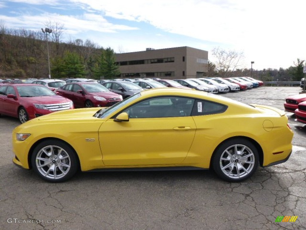 2015 Mustang GT Premium Coupe - Triple Yellow Tricoat / 50 Years Raven Black photo #6