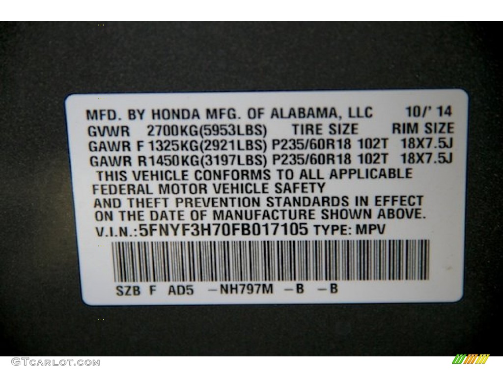 2015 Pilot EX-L - Modern Steel Metallic / Gray photo #24