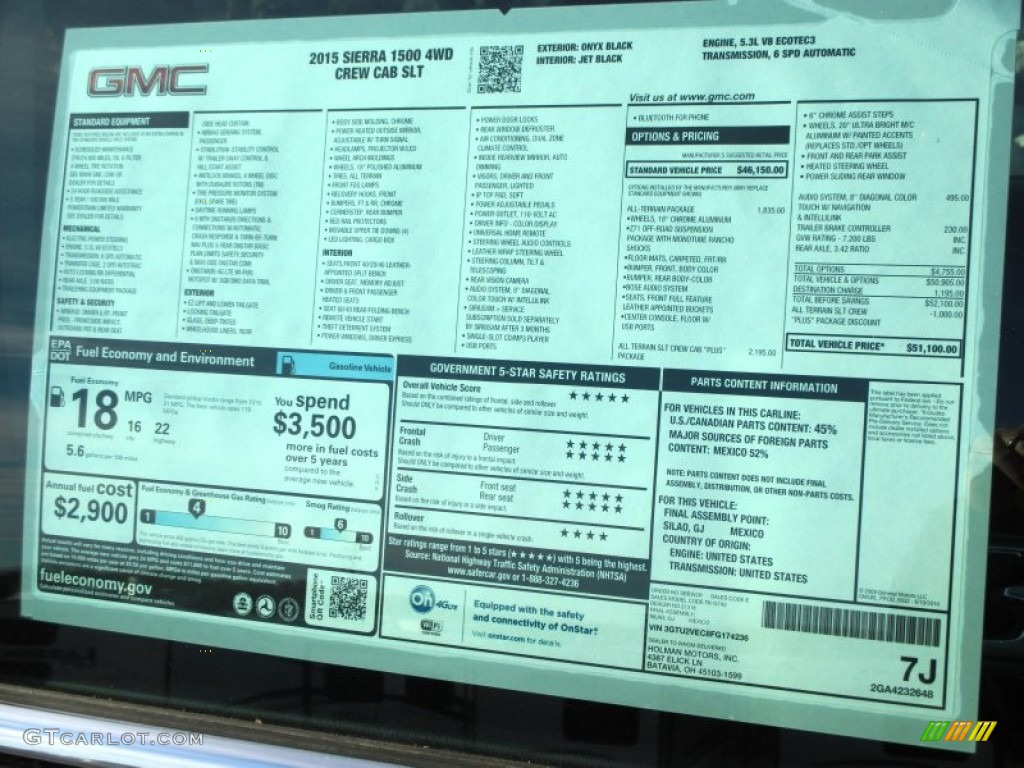 2015 GMC Sierra 1500 SLT Crew Cab 4x4 Window Sticker Photo #99025305