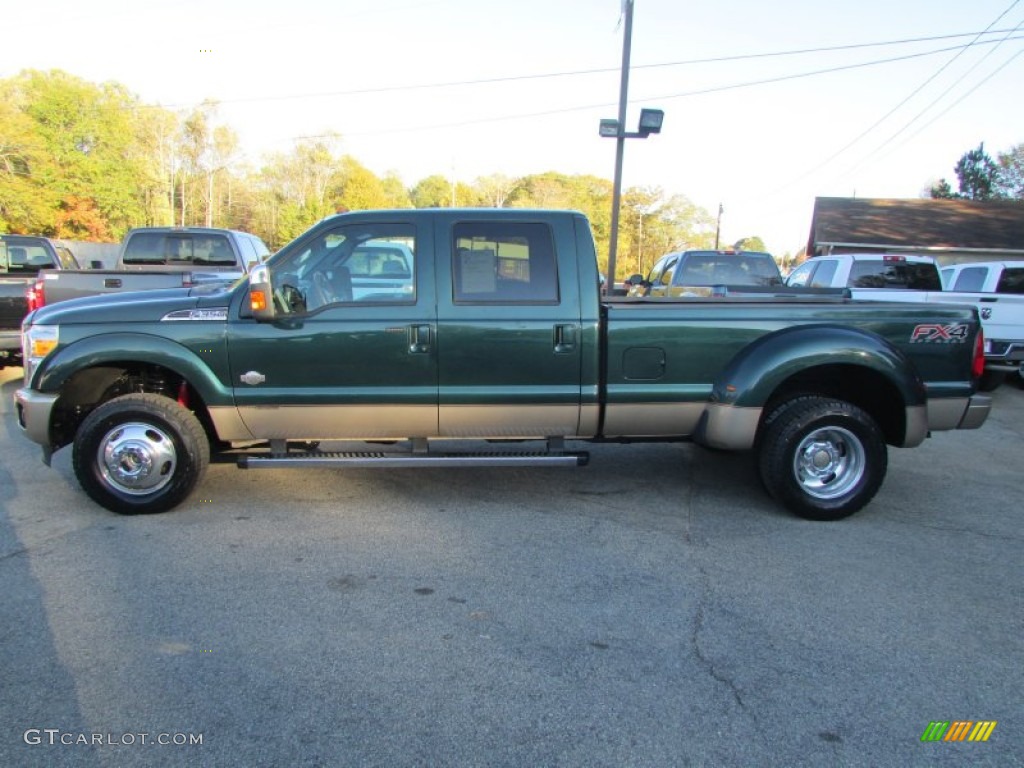2012 F350 Super Duty King Ranch Crew Cab 4x4 Dually - Green Gem Metallic / Adobe photo #3