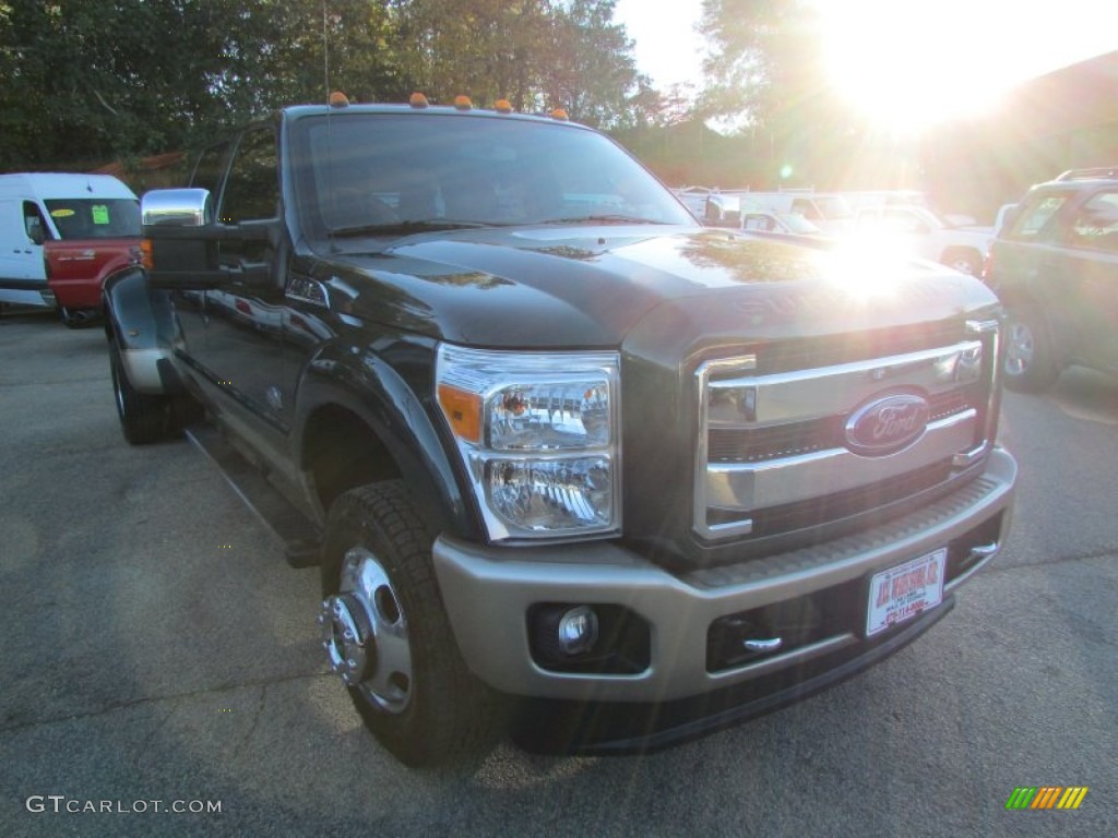 2012 F350 Super Duty King Ranch Crew Cab 4x4 Dually - Green Gem Metallic / Adobe photo #5