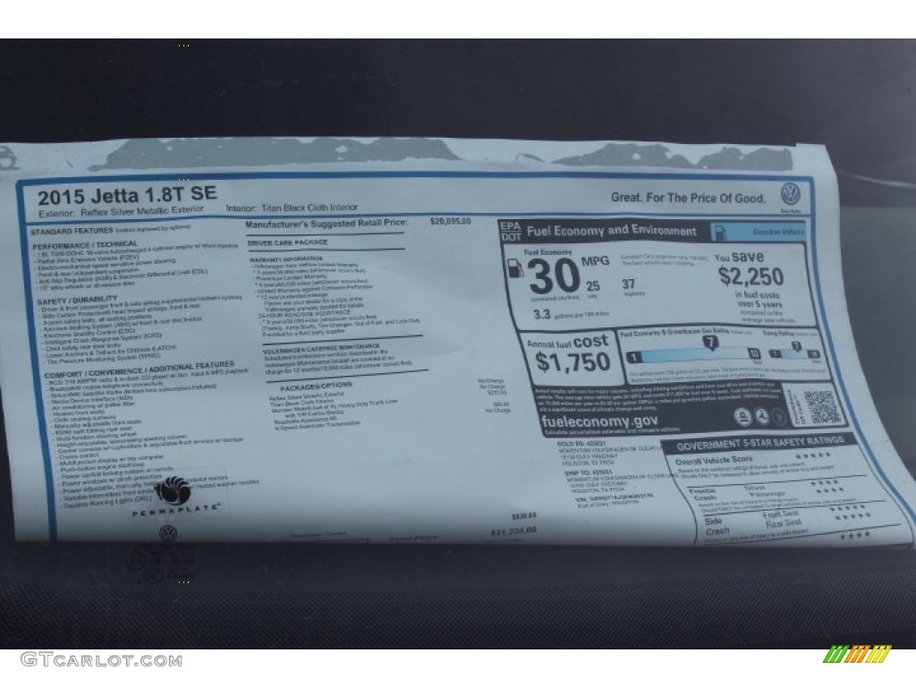 2015 Volkswagen Jetta SE Sedan Window Sticker Photo #99032811