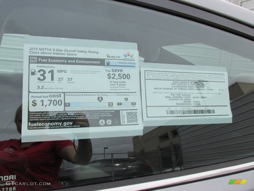 2015 Elantra Limited Sedan - Titanium Gray Metallic / Black photo #36