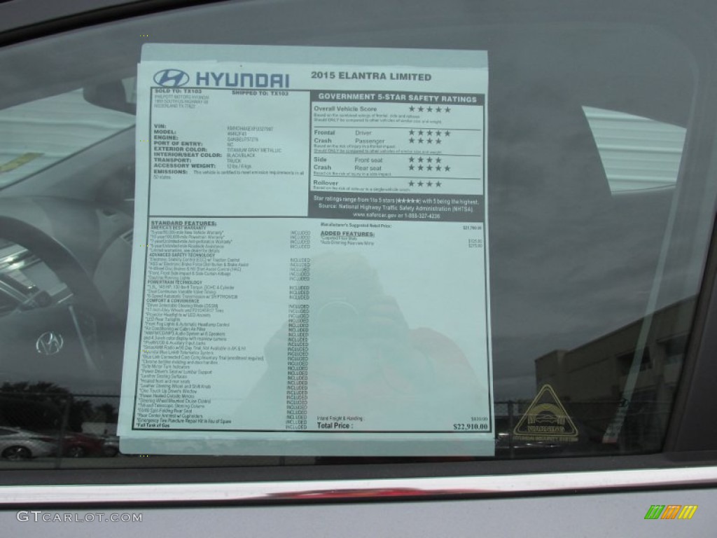 2015 Elantra Limited Sedan - Titanium Gray Metallic / Black photo #37