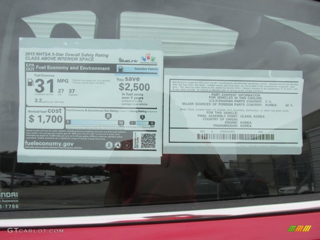 2015 Elantra Limited Sedan - Geranium Red / Gray photo #36