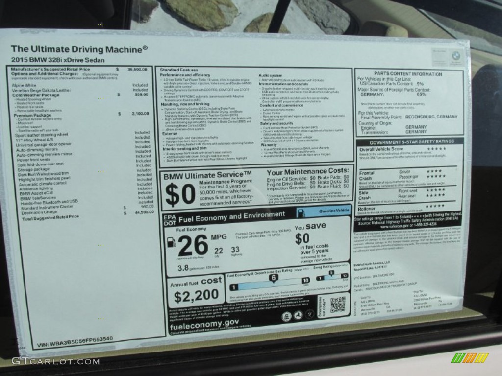 2015 BMW 3 Series 328i xDrive Sedan Window Sticker Photo #99042201