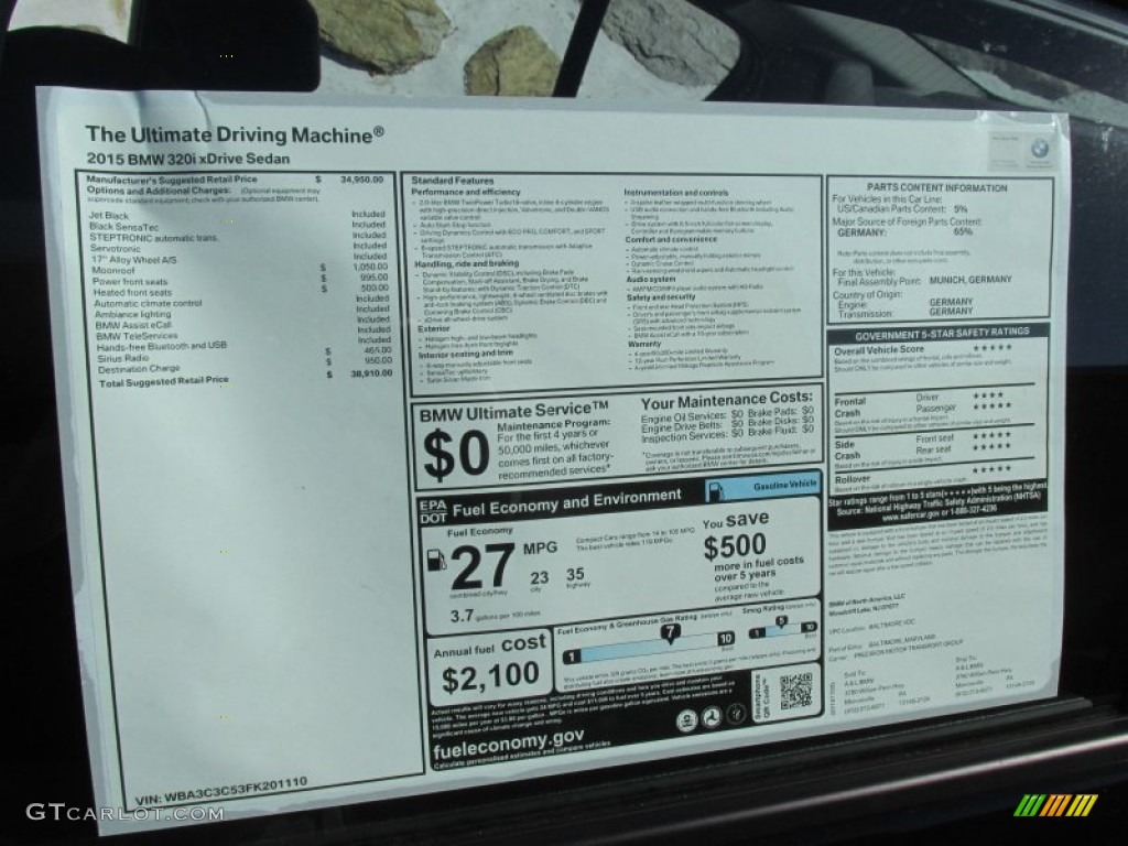 2015 BMW 3 Series 320i xDrive Sedan Window Sticker Photo #99043254