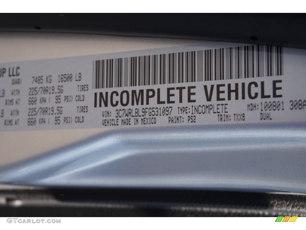 2015 Ram 4500 Tradesman Regular Cab 4x4 Chassis Color Code Photos