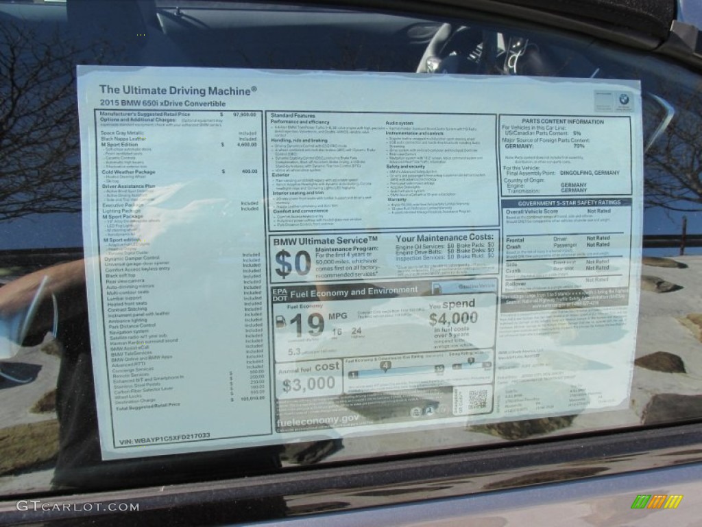 2015 BMW 6 Series 650i xDrive Convertible Window Sticker Photos