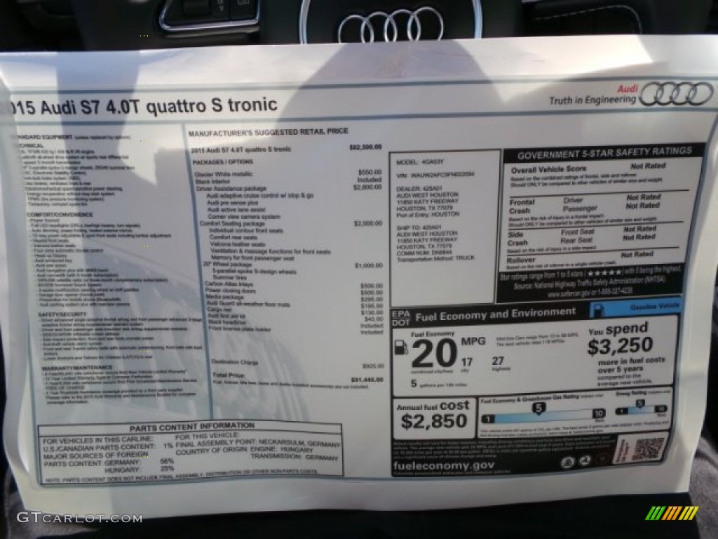 2015 Audi S7 4.0 TFSI quattro Window Sticker Photo #99054540