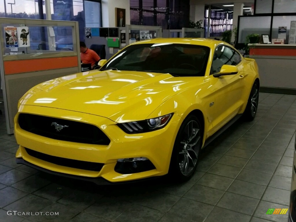 Triple Yellow Tricoat 2015 Ford Mustang GT Premium Coupe Exterior Photo #99061881