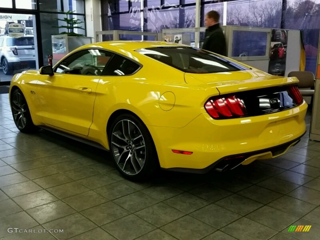 Triple Yellow Tricoat 2015 Ford Mustang GT Premium Coupe Exterior Photo #99061926