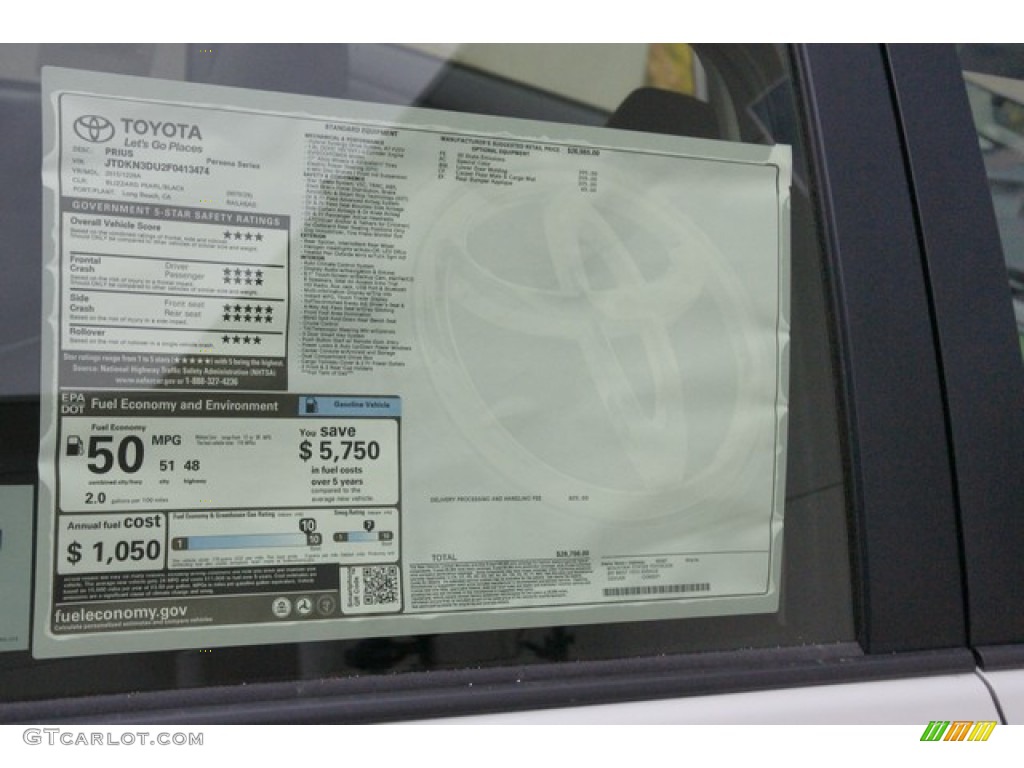 2015 Toyota Prius Persona Series Hybrid Window Sticker Photo #99067587