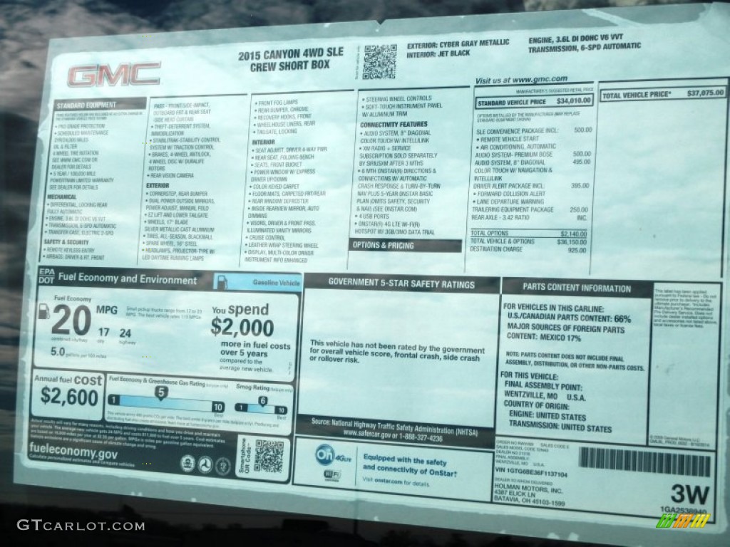 2015 GMC Canyon SLE Crew Cab 4x4 Window Sticker Photos