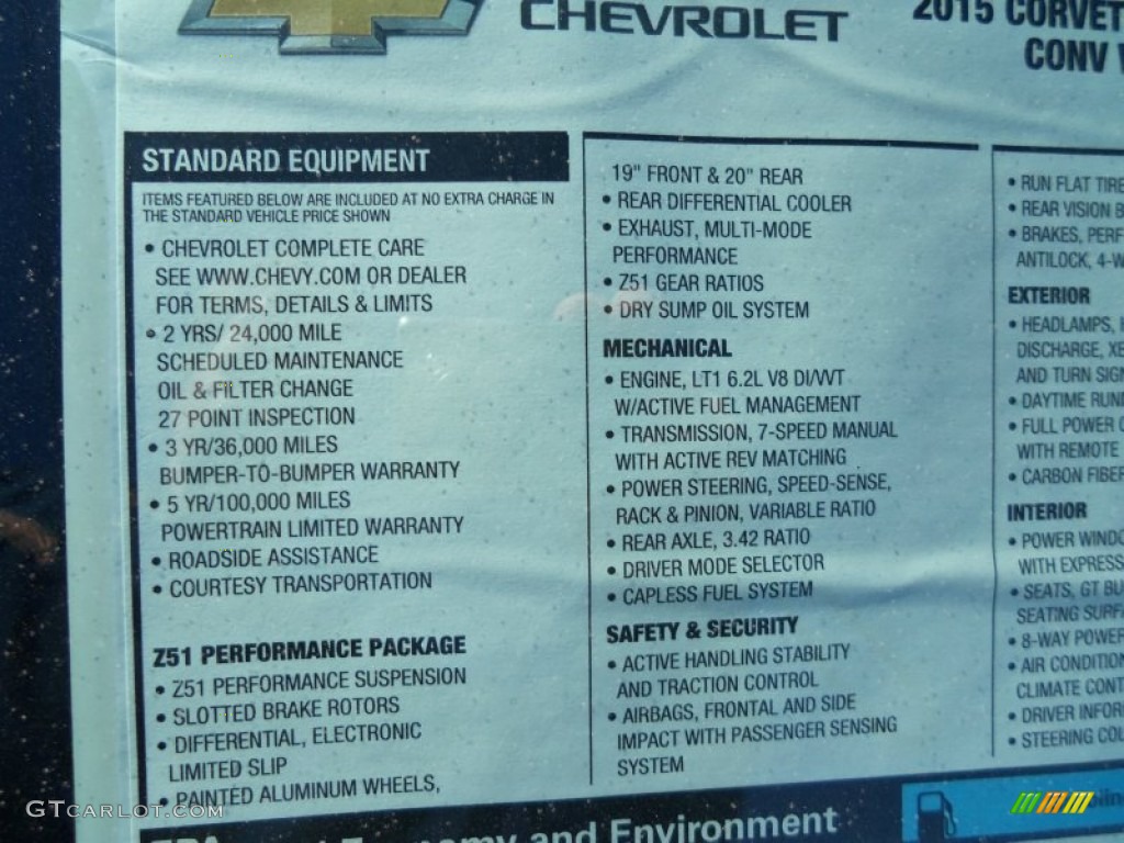 2015 Chevrolet Corvette Stingray Convertible Z51 Window Sticker Photo #99092511