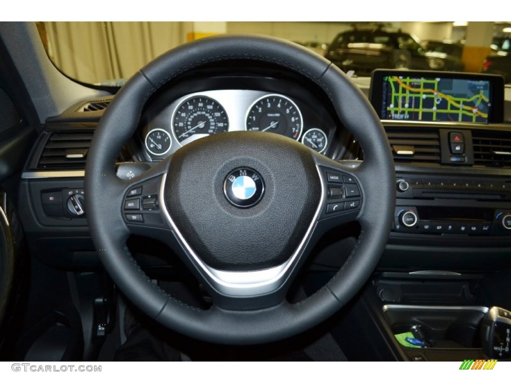 2015 BMW 3 Series 335i Sedan Black Steering Wheel Photo #99126106