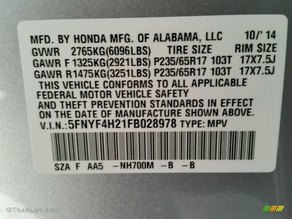 2015 Pilot LX 4WD - Alabaster Silver Metallic / Gray photo #4