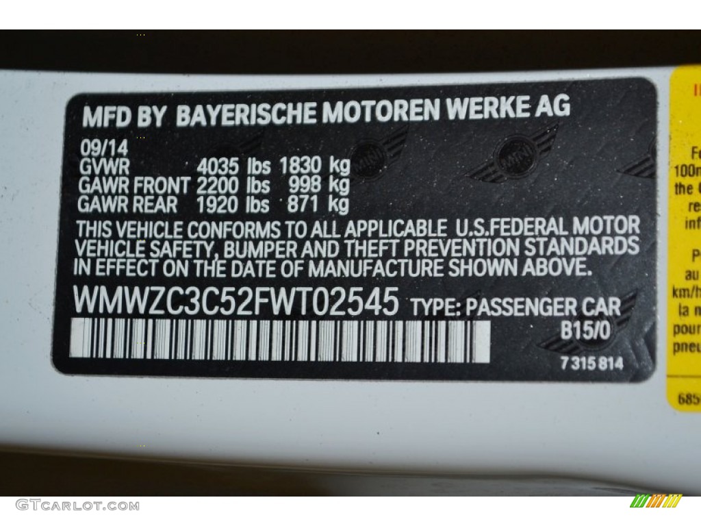 2015 Countryman Color Code B15 for Light White Photo #99166168