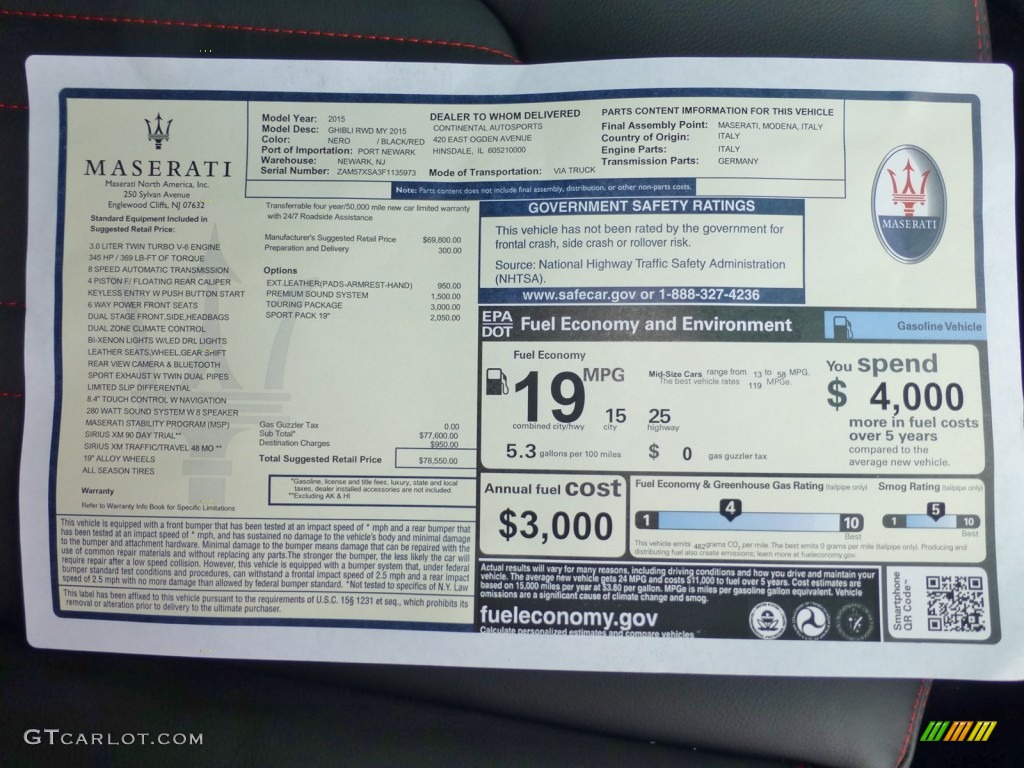 2015 Maserati Ghibli Standard Ghibli Model Window Sticker Photo #99171943