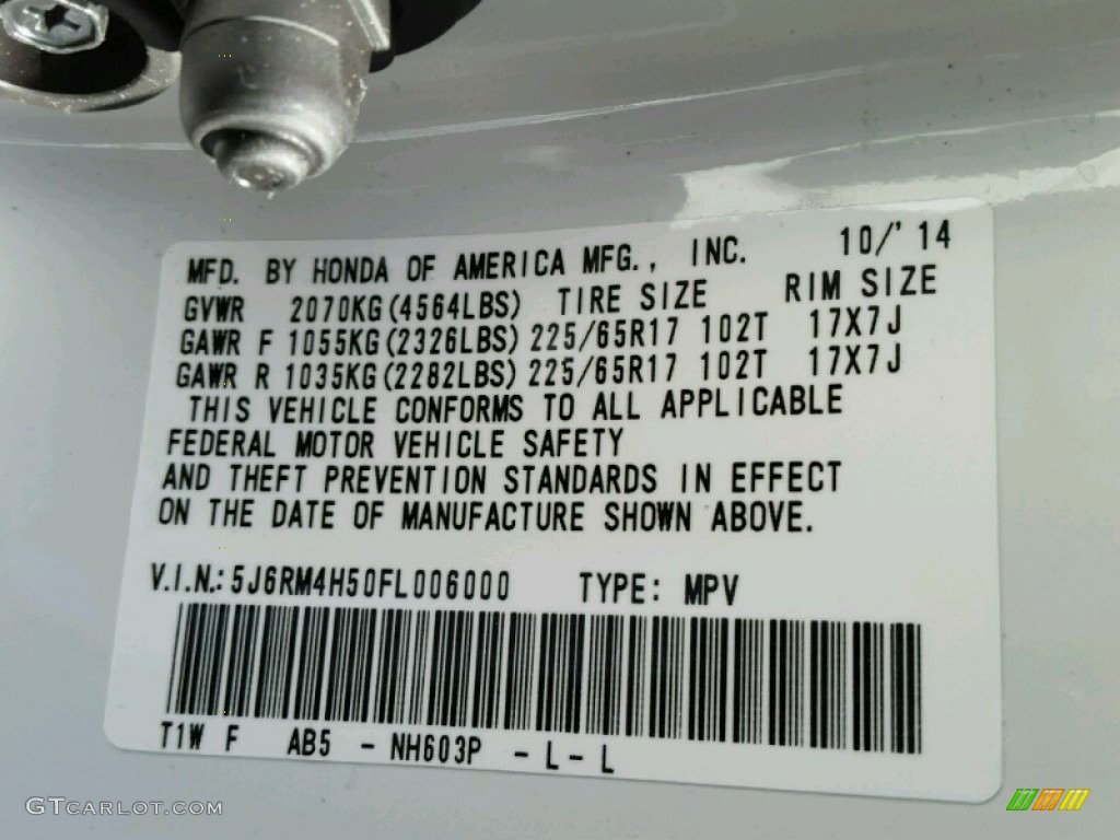 2015 CR-V Color Code NH603P for White Diamond Pearl Photo #99177373