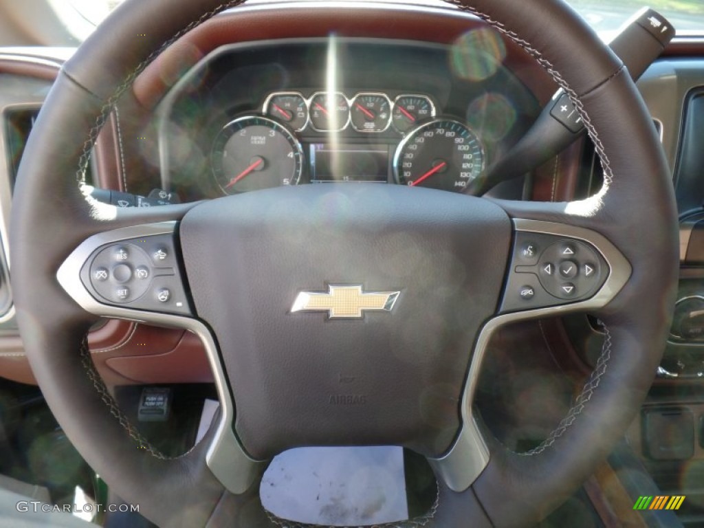 2015 Chevrolet Silverado 3500HD High Country Crew Cab Dual Rear Wheel 4x4 High Country Saddle Steering Wheel Photo #99177394