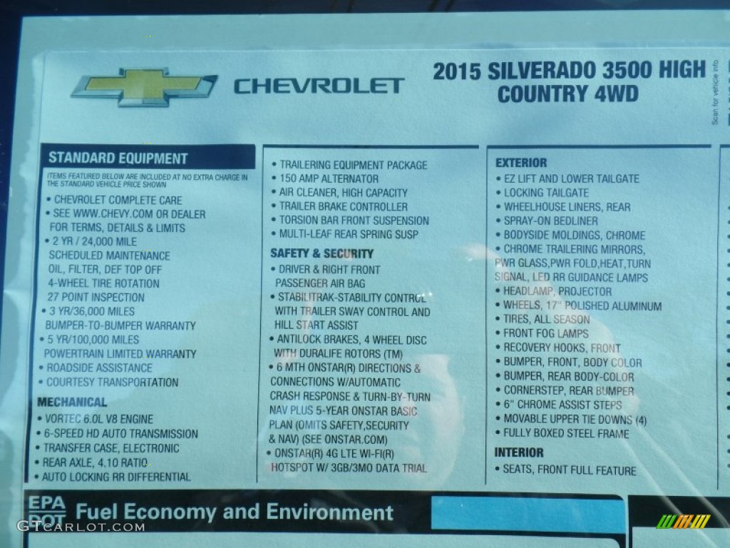 2015 Chevrolet Silverado 3500HD High Country Crew Cab Dual Rear Wheel 4x4 Window Sticker Photo #99178645