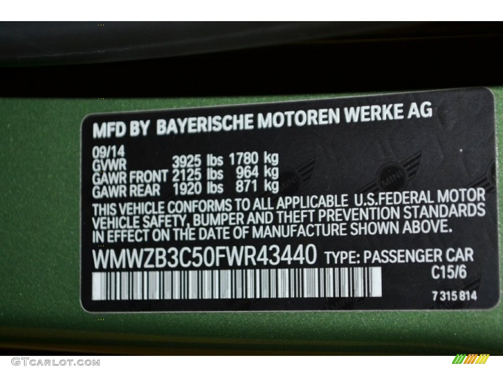 2015 Countryman Color Code C15 for Jungle Green Metallic Photo #99200907