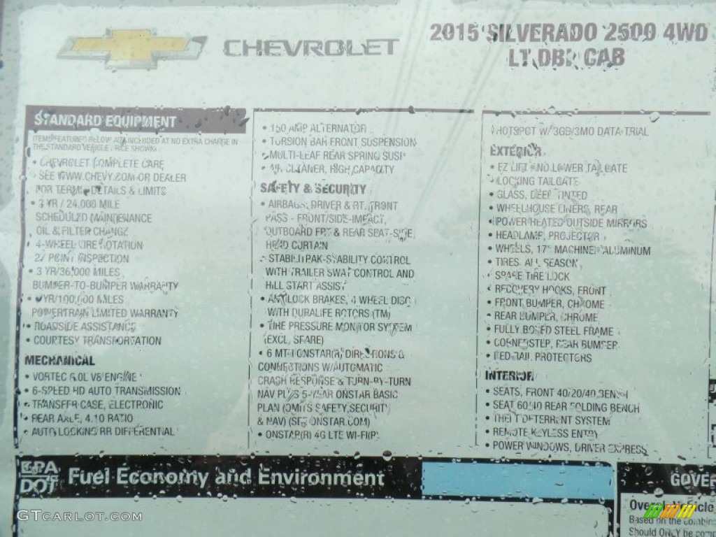 2015 Chevrolet Silverado 2500HD LT Double Cab 4x4 Window Sticker Photo #99203118