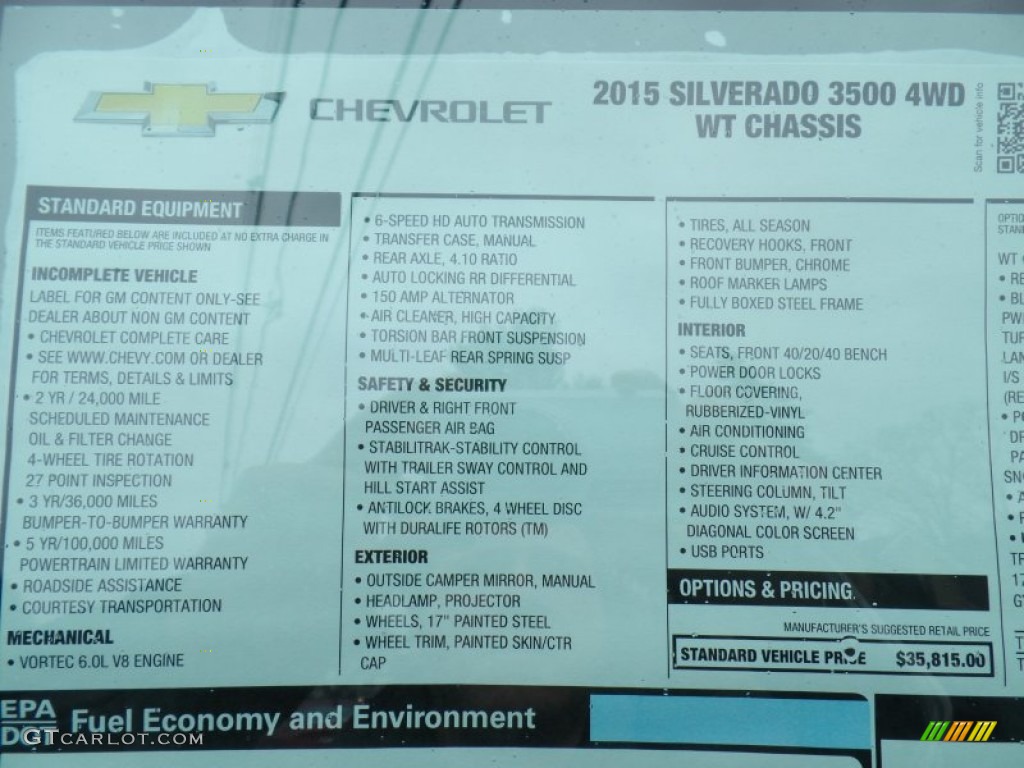 2015 Chevrolet Silverado 3500HD WT Regular Cab 4x4 Chassis Window Sticker Photo #99215144