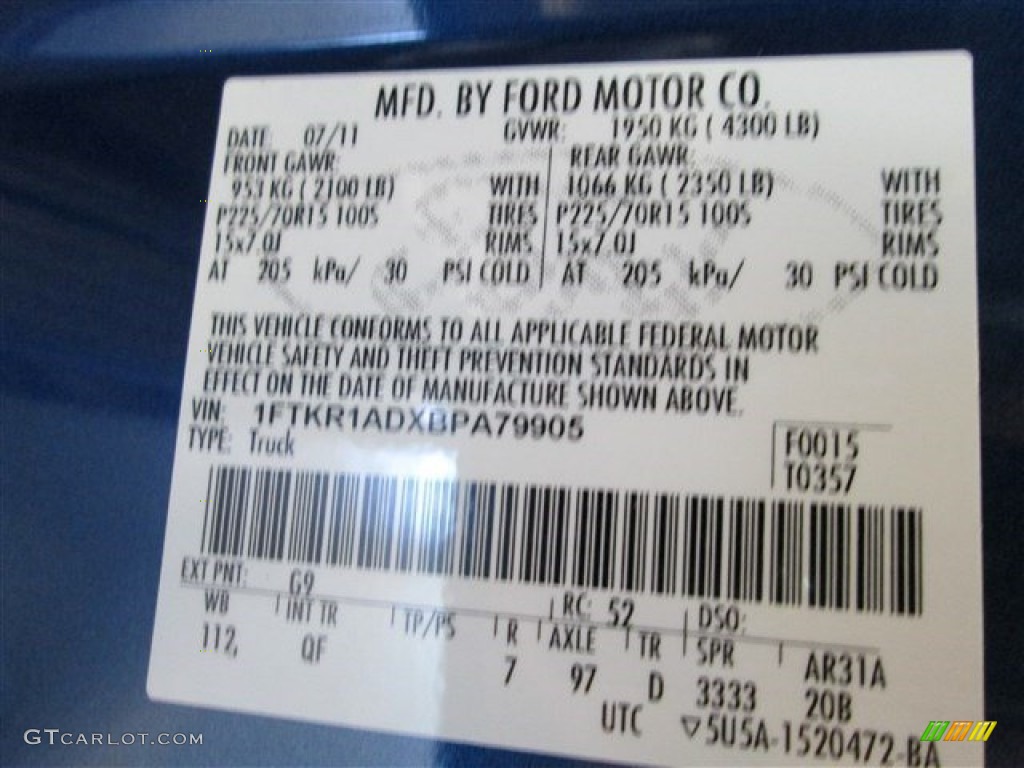 2011 Ranger XL Regular Cab - Vista Blue Metallic / Medium Dark Flint photo #12