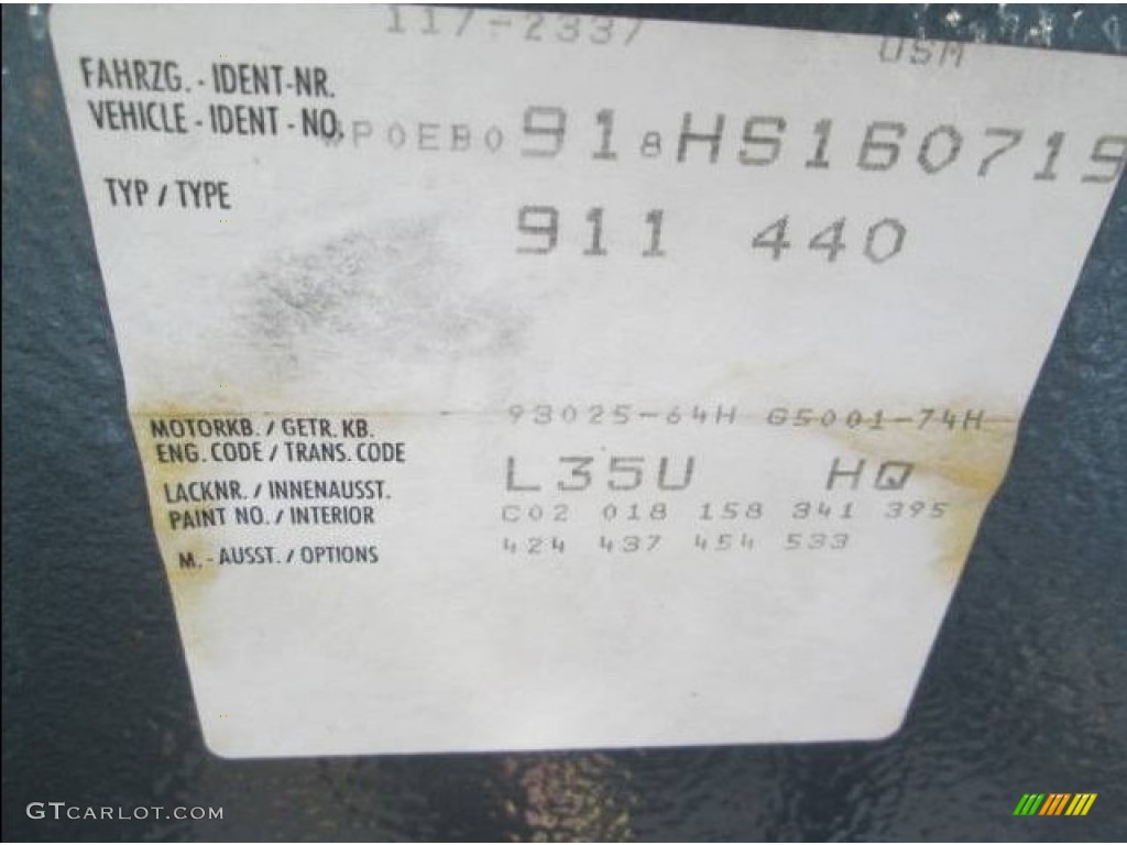 1987 911 Color Code L35U for Venetian Blue Metallic Photo #99253585