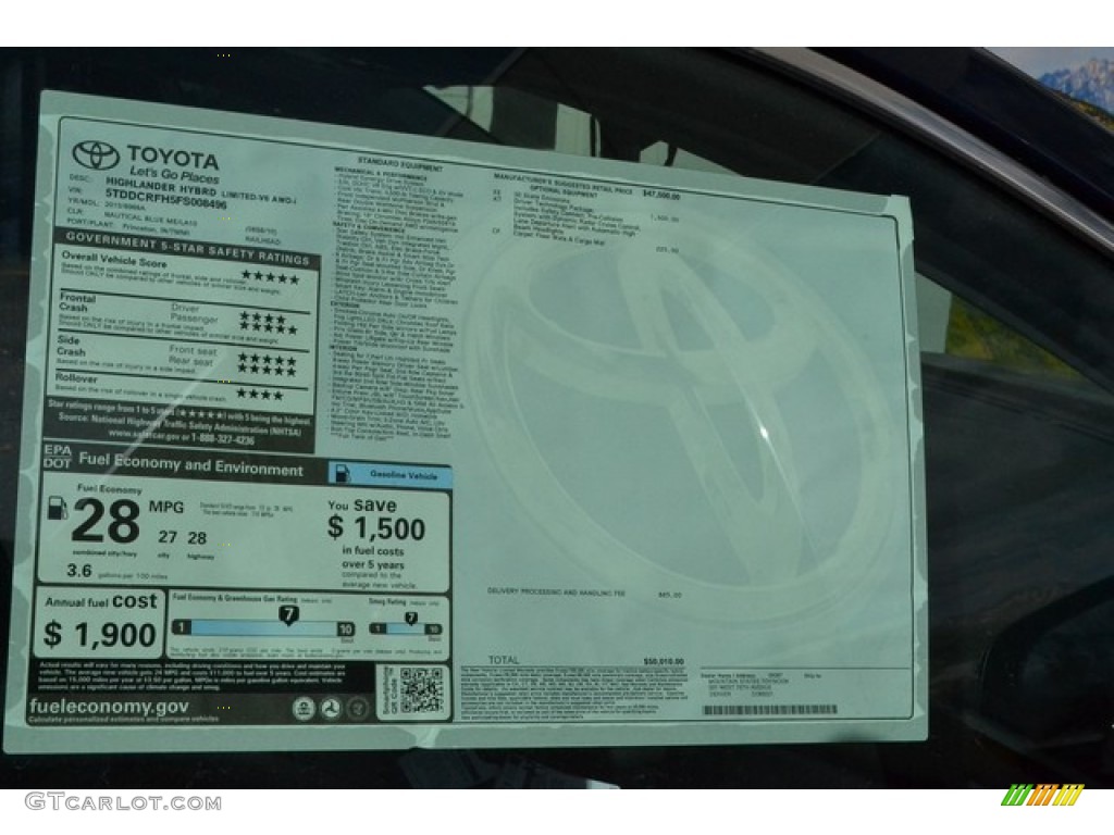 2015 Toyota Highlander Hybrid Limited AWD Window Sticker Photo #99257359
