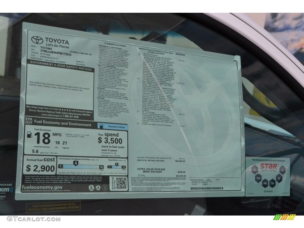 2015 Tacoma V6 Double Cab 4x4 - Super White / Graphite photo #10