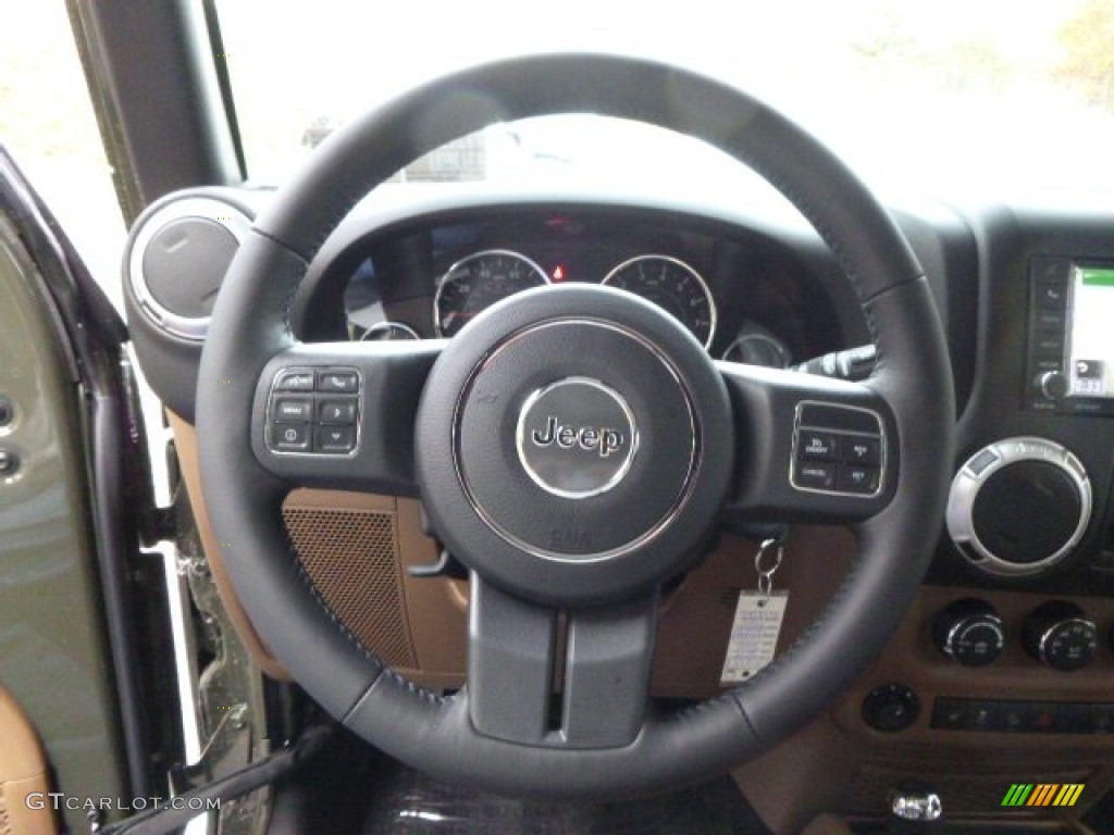 2015 Jeep Wrangler Unlimited Sahara 4x4 Black/Dark Saddle Steering Wheel Photo #99270127