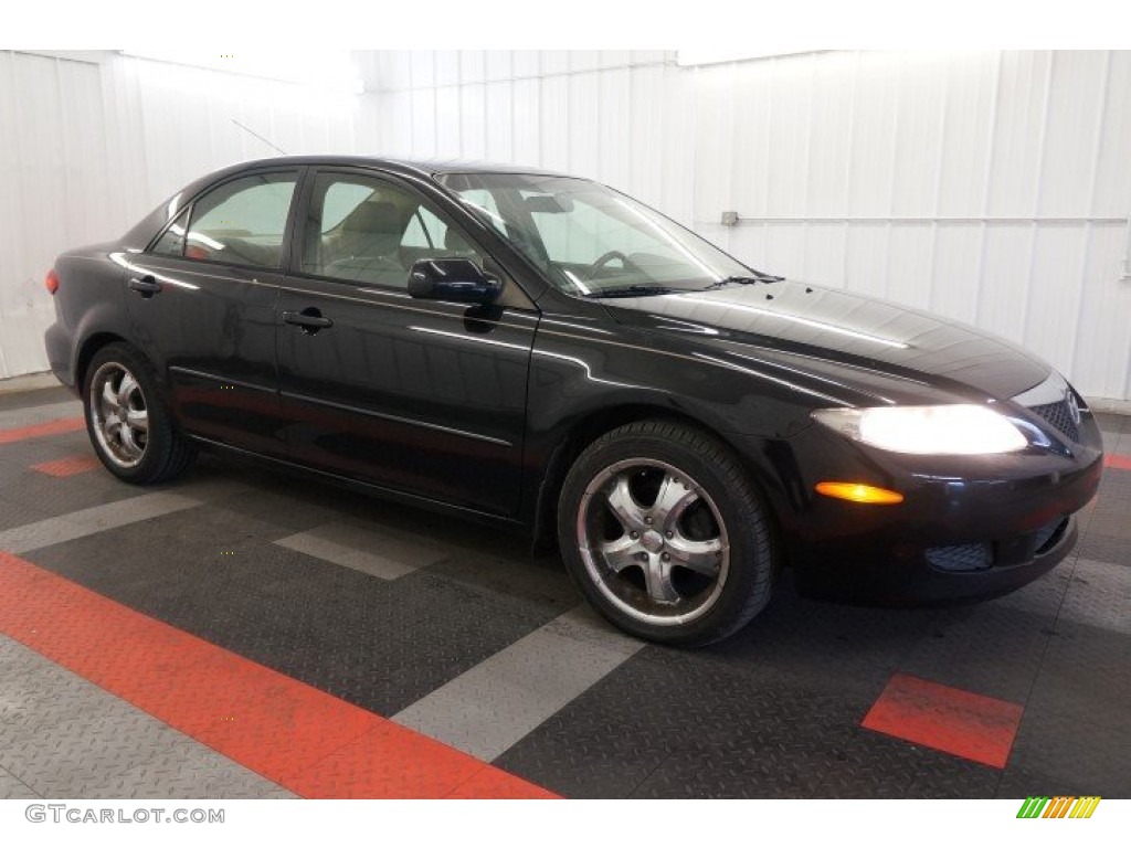 2004 MAZDA6 i Sedan - Onyx Black / Beige photo #6